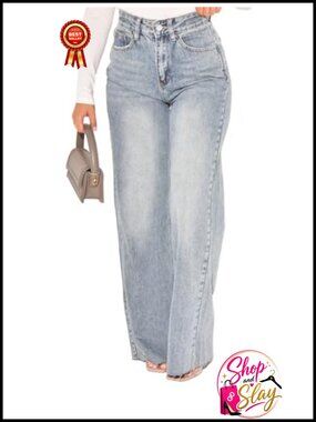 Curvy Fit Stretch Denim Wide Leg Jeans High Waist Tummy Control